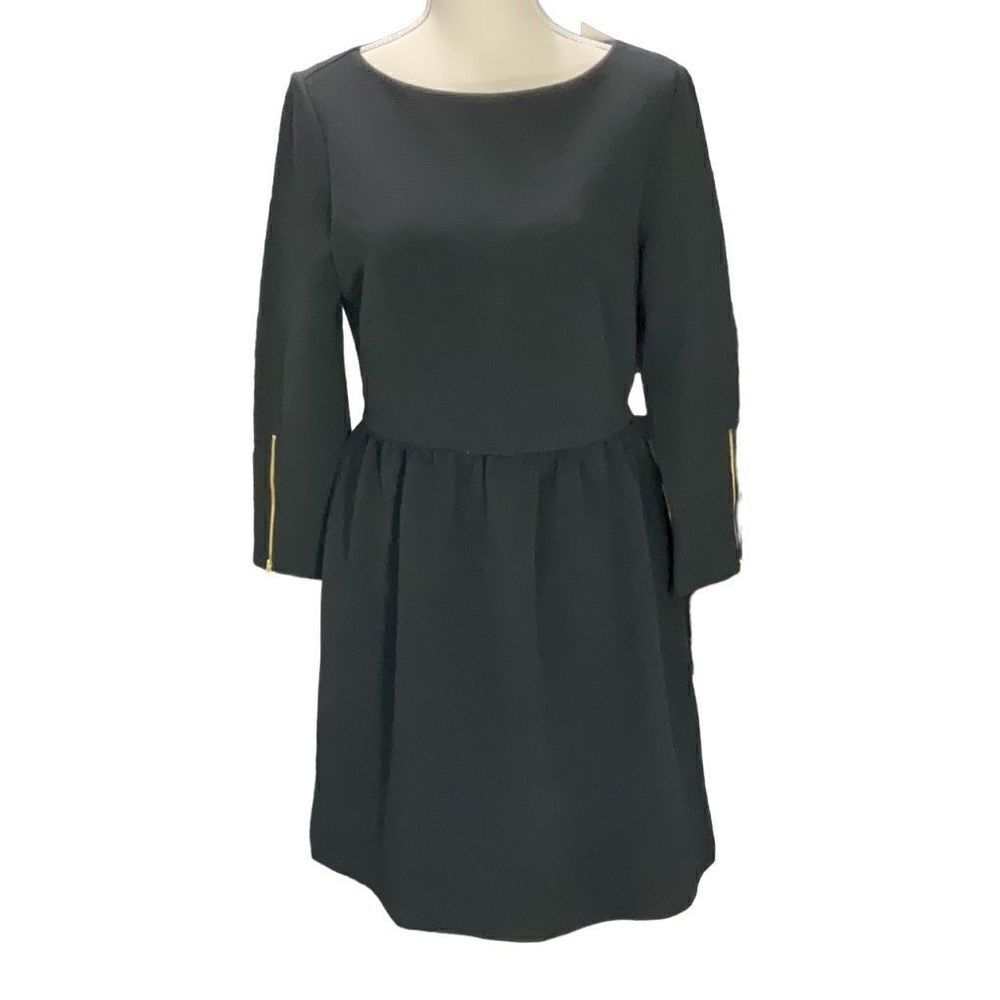 NWT LOFT Ann Taylor Black A Line Dress Long Sleeve Full Zip Ribbed Stretch Sz 8
